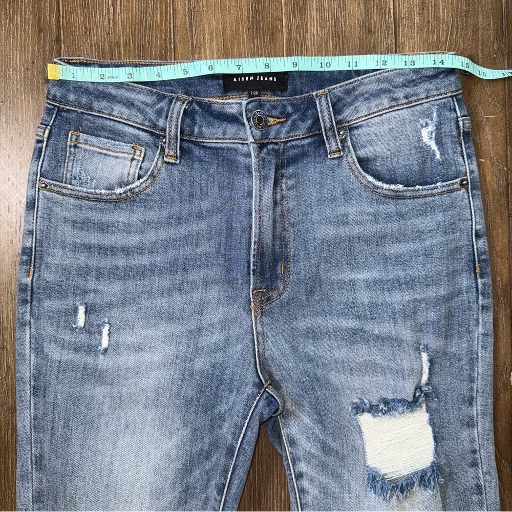 Risen High Rise Flare Jeans Frayed Hem Blue - Picture 4 of 11